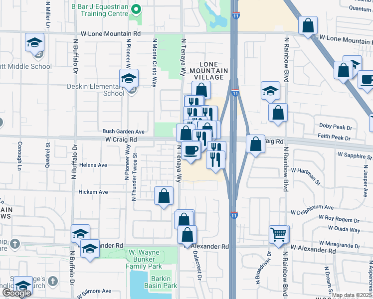 map of restaurants, bars, coffee shops, grocery stores, and more near 7191 West Craig Road in Las Vegas