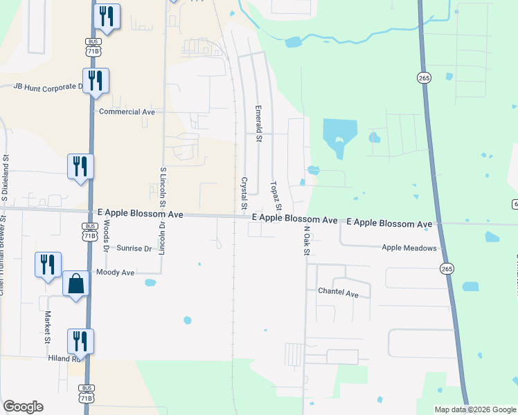 map of restaurants, bars, coffee shops, grocery stores, and more near 518 East Apple Blossom Avenue in Springdale