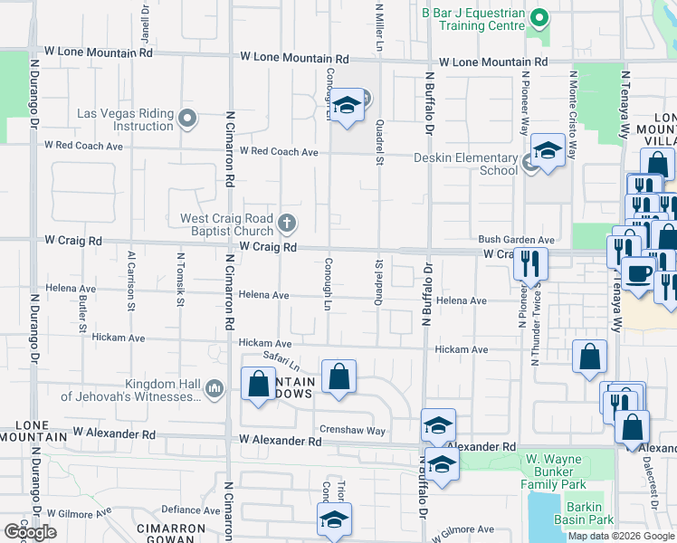map of restaurants, bars, coffee shops, grocery stores, and more near 4390 Conough Lane in Las Vegas
