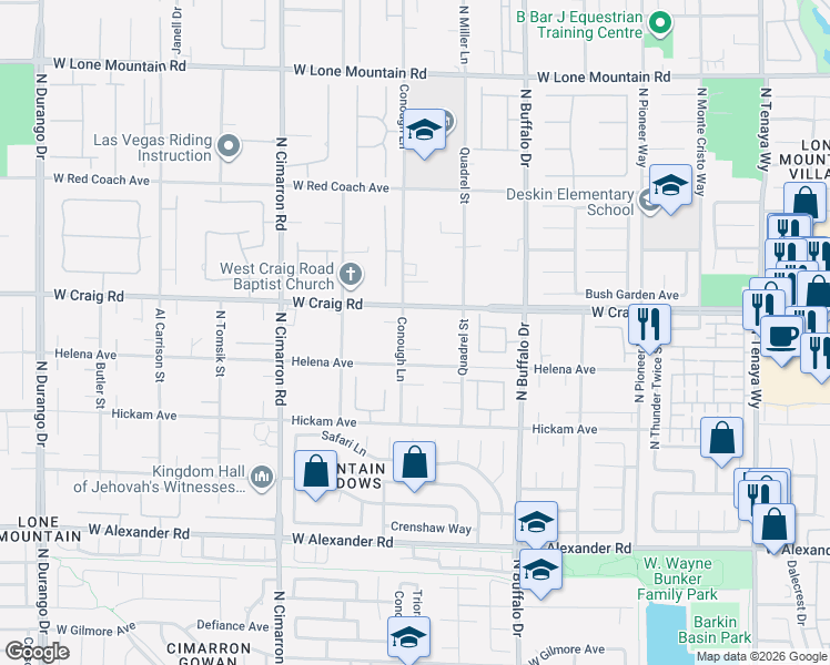 map of restaurants, bars, coffee shops, grocery stores, and more near 4390 Conough Lane in Las Vegas