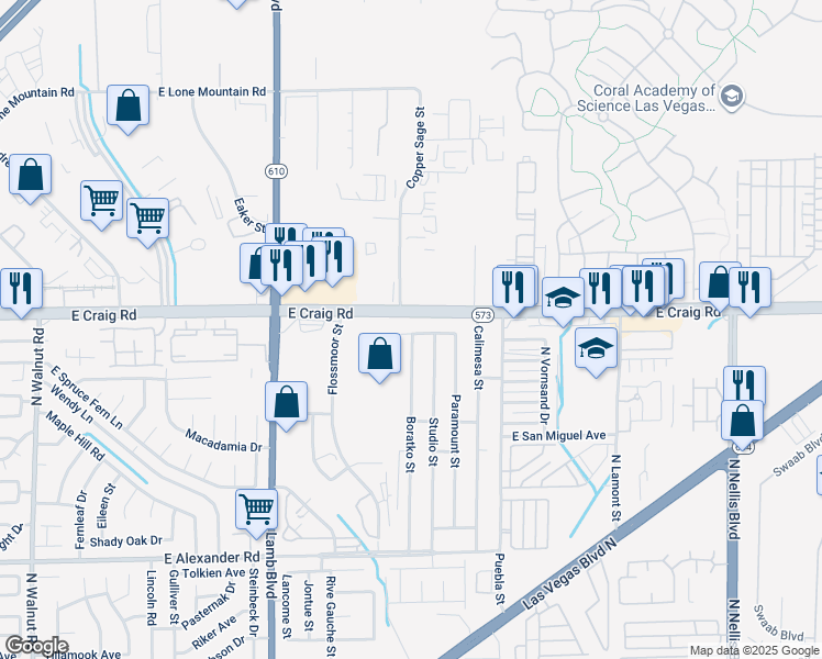 map of restaurants, bars, coffee shops, grocery stores, and more near 4480 Draga Place in Las Vegas