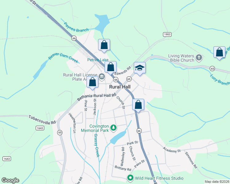 map of restaurants, bars, coffee shops, grocery stores, and more near in Rural Hall