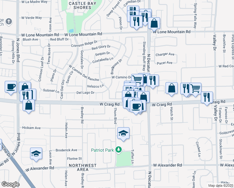 map of restaurants, bars, coffee shops, grocery stores, and more near 5121 Greenspun Drive in Las Vegas