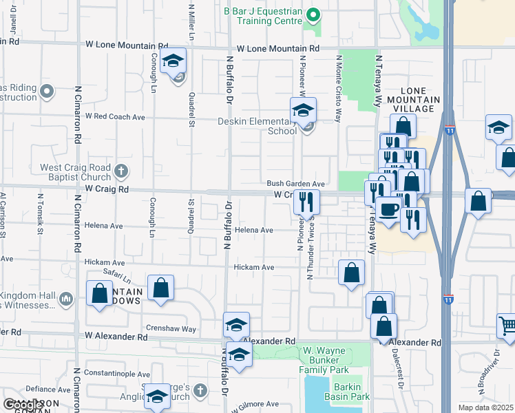 map of restaurants, bars, coffee shops, grocery stores, and more near 4375 North Tioga Way in Las Vegas