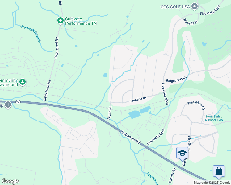 map of restaurants, bars, coffee shops, grocery stores, and more near 117 Tirzah Street in Lebanon