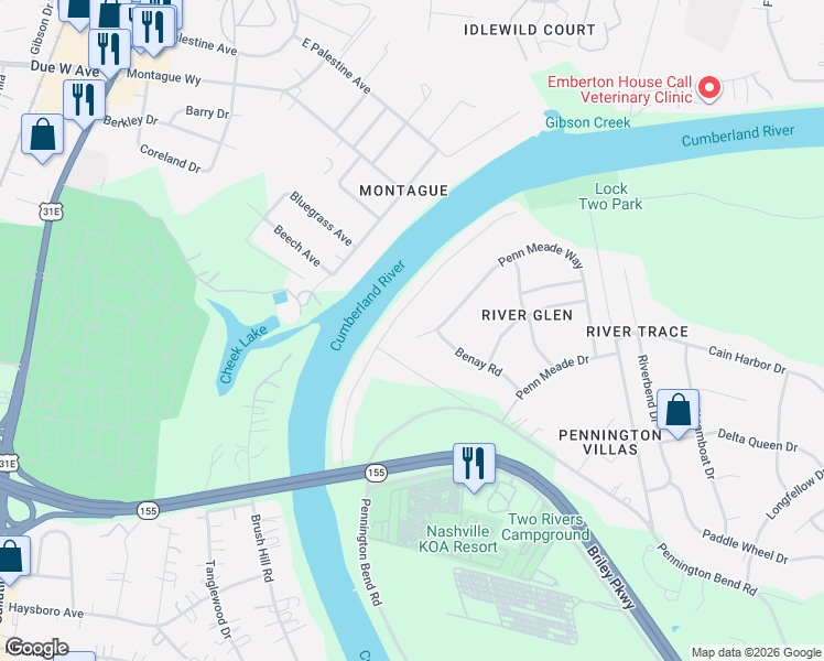 map of restaurants, bars, coffee shops, grocery stores, and more near 3000 Penn Meade Way in Nashville