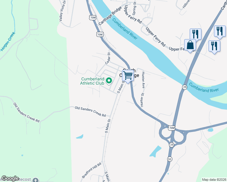map of restaurants, bars, coffee shops, grocery stores, and more near 273 Cedar Street in South Carthage