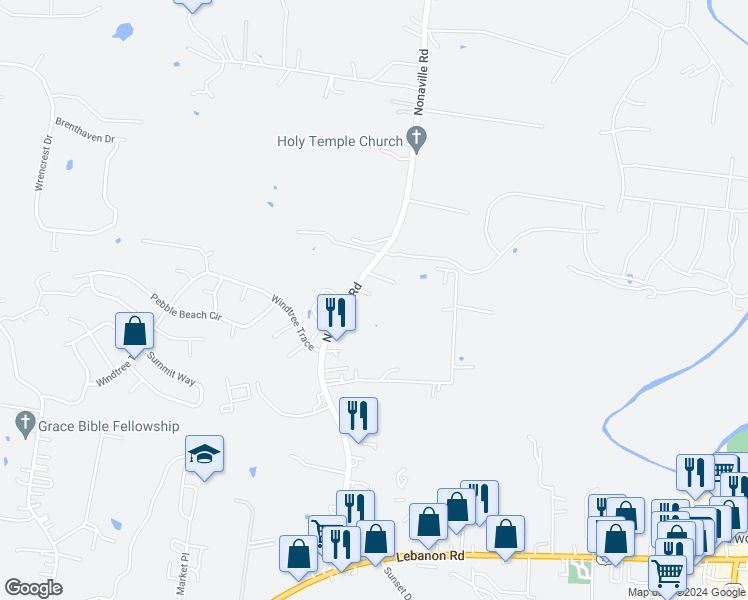 map of restaurants, bars, coffee shops, grocery stores, and more near 734 Nonaville Road in Mt. Juliet