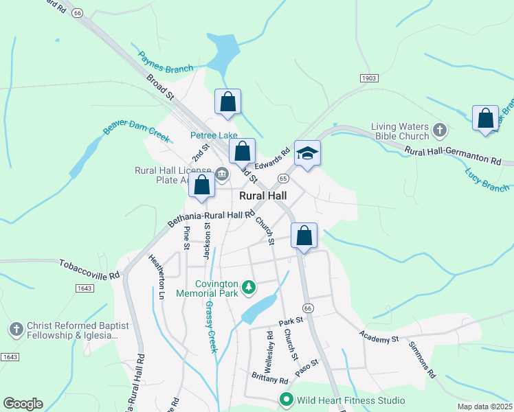 map of restaurants, bars, coffee shops, grocery stores, and more near 140 North Carolina 65 in Rural Hall