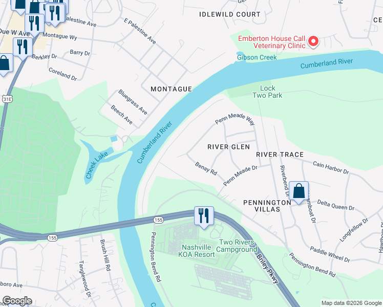 map of restaurants, bars, coffee shops, grocery stores, and more near 3015 Penn Meade Way in Nashville