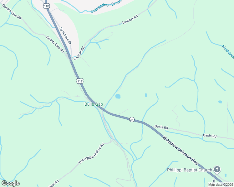 map of restaurants, bars, coffee shops, grocery stores, and more near 170 Stone Mountain Road in Bulls Gap