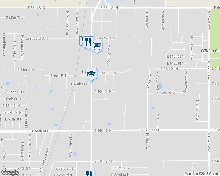 map of restaurants, bars, coffee shops, grocery stores, and more near 5944 North Rockford Avenue in Tulsa