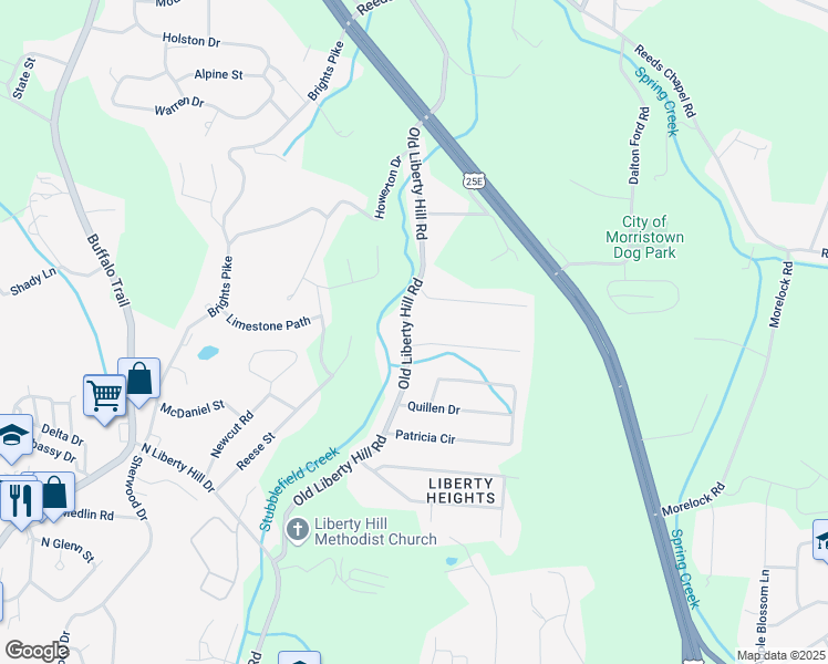 map of restaurants, bars, coffee shops, grocery stores, and more near 1840-1848 Old Liberty Hill Rd in Morristown