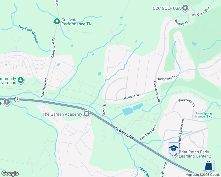 map of restaurants, bars, coffee shops, grocery stores, and more near 117 Tirzah Street in Lebanon