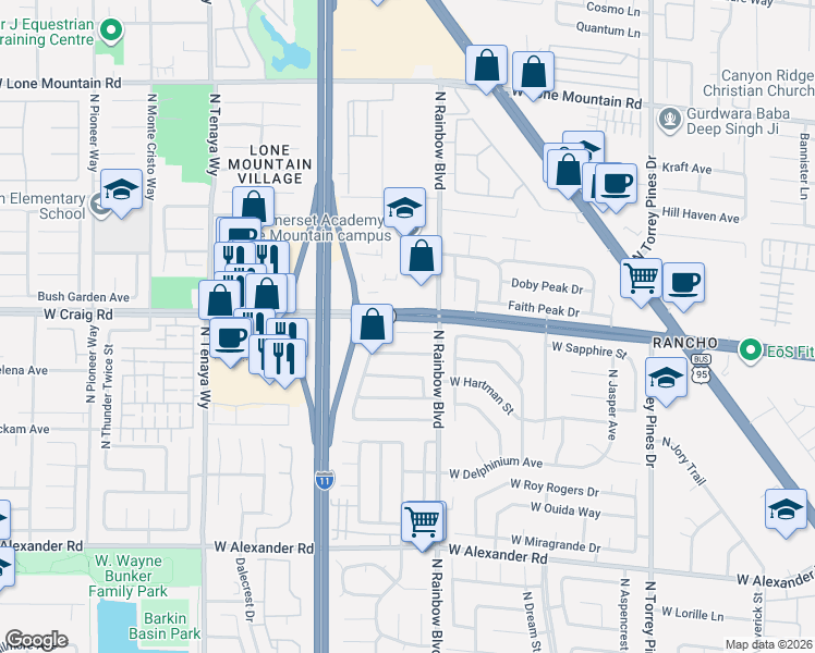 map of restaurants, bars, coffee shops, grocery stores, and more near 6732 West Accent Court in Las Vegas