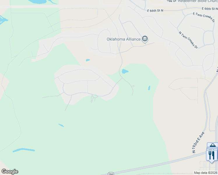 map of restaurants, bars, coffee shops, grocery stores, and more near 18203 Anthem Ridge Road in Owasso