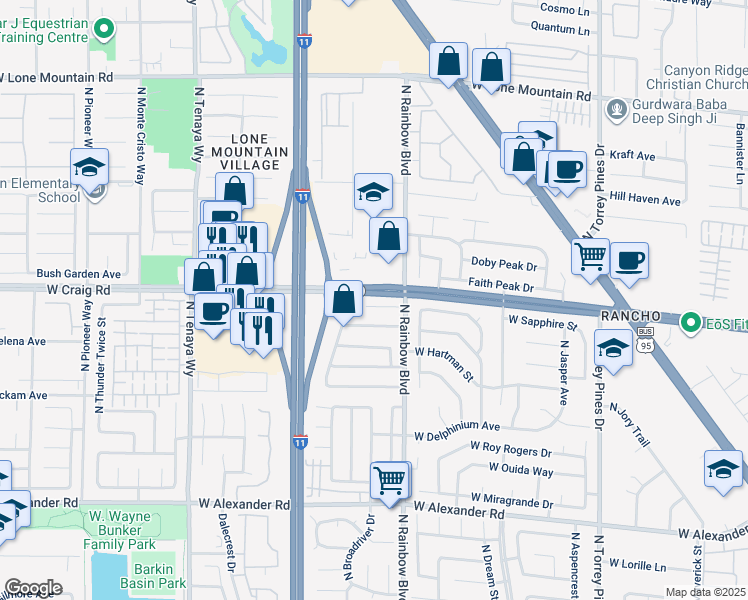 map of restaurants, bars, coffee shops, grocery stores, and more near 6732 West Accent Court in Las Vegas