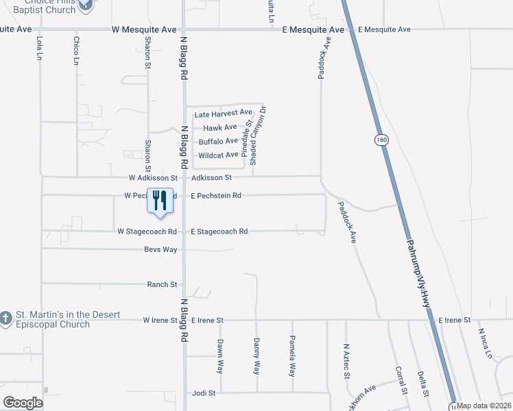 map of restaurants, bars, coffee shops, grocery stores, and more near 261 East Pechstein Road in Pahrump