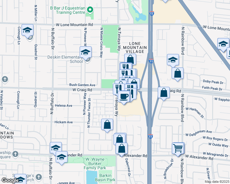 map of restaurants, bars, coffee shops, grocery stores, and more near 7191 West Craig Road in Las Vegas