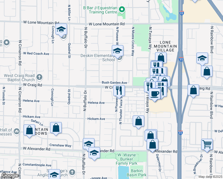 map of restaurants, bars, coffee shops, grocery stores, and more near 7418 Lawrence Powers Court in Las Vegas