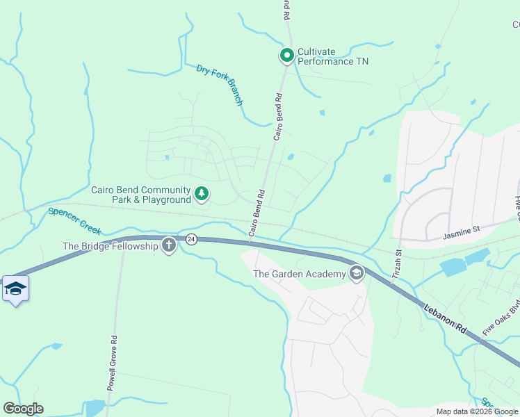 map of restaurants, bars, coffee shops, grocery stores, and more near 121 Cairo Bend Road in Lebanon