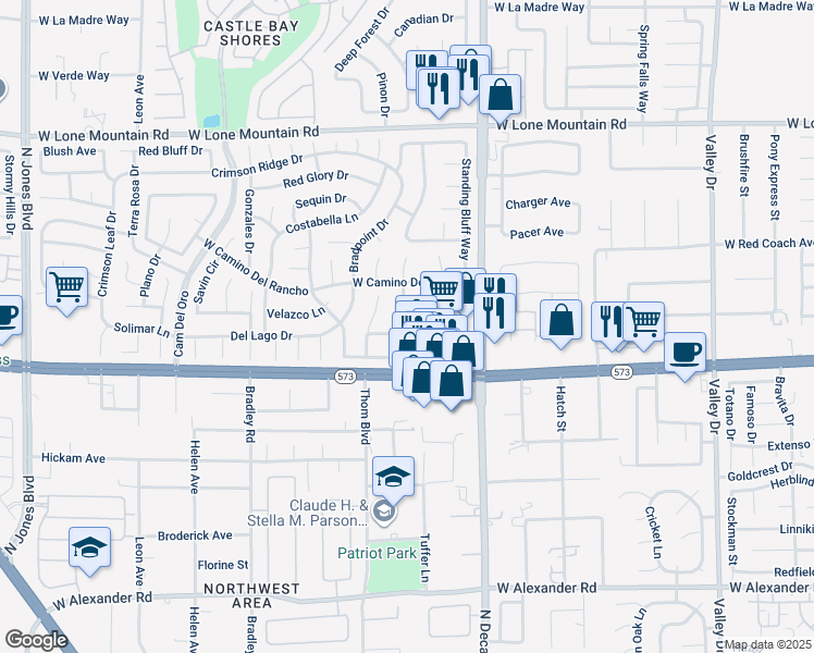 map of restaurants, bars, coffee shops, grocery stores, and more near 4428 Blue Royal Drive in Las Vegas