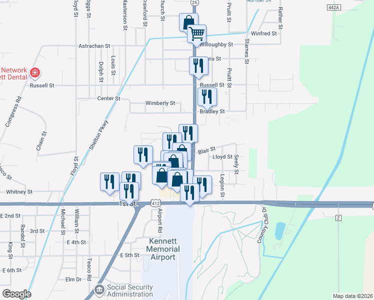 map of restaurants, bars, coffee shops, grocery stores, and more near 495-533 Independence Avenue in Kennett