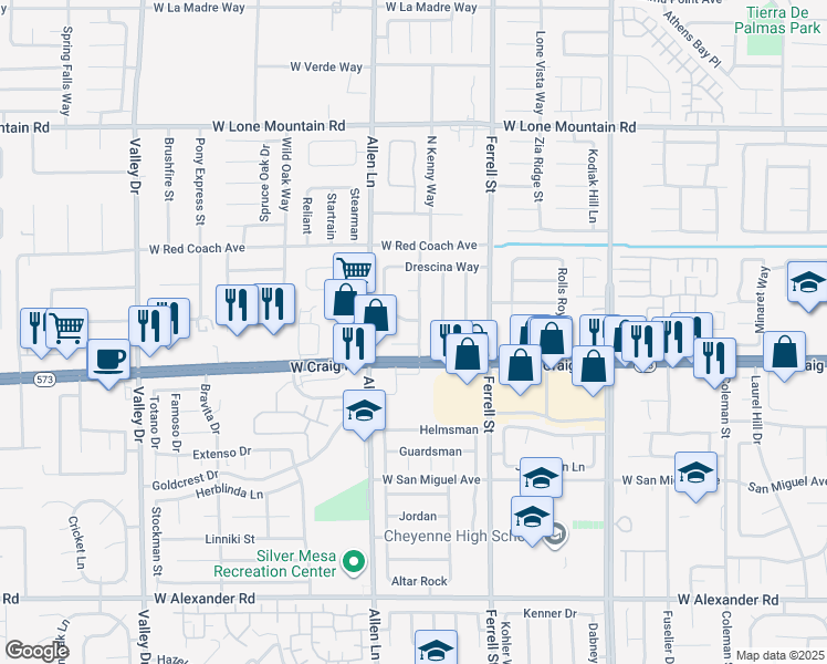 map of restaurants, bars, coffee shops, grocery stores, and more near 4427 Ryder Lane in North Las Vegas