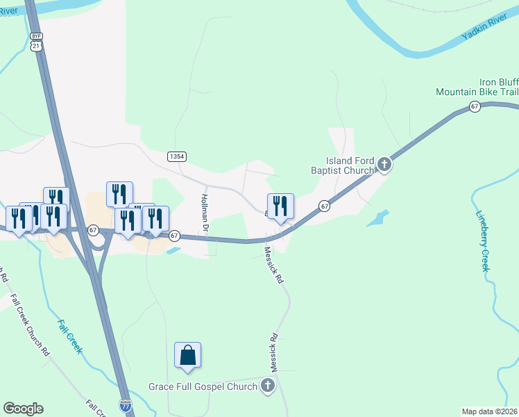 map of restaurants, bars, coffee shops, grocery stores, and more near 4229 Eck Road in Jonesville
