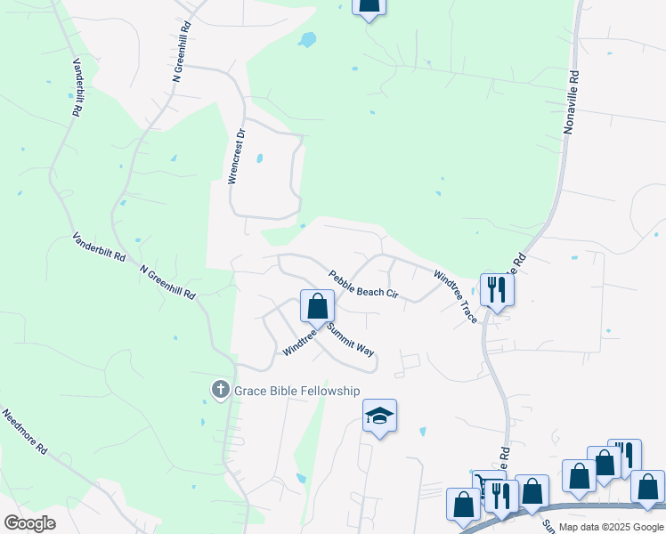 map of restaurants, bars, coffee shops, grocery stores, and more near 908 Pebble Beach Circle in Mount Juliet