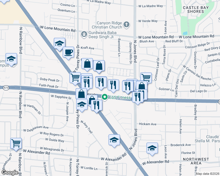 map of restaurants, bars, coffee shops, grocery stores, and more near 6204 Rimfire Rock Court in Las Vegas