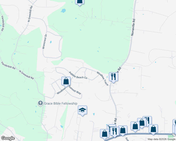 map of restaurants, bars, coffee shops, grocery stores, and more near 1027 Windtree Trace in Mount Juliet