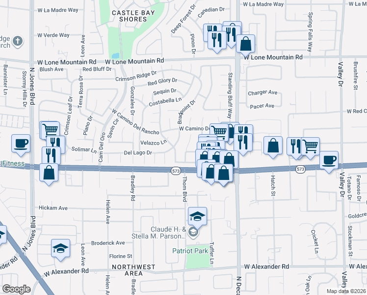map of restaurants, bars, coffee shops, grocery stores, and more near 5121 Greenspun Drive in Las Vegas