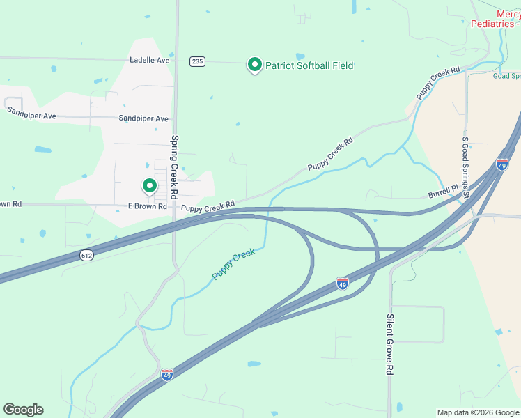 map of restaurants, bars, coffee shops, grocery stores, and more near Arkansas 612 in Lowell