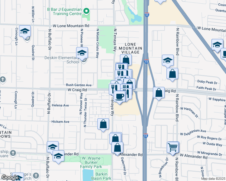 map of restaurants, bars, coffee shops, grocery stores, and more near W Craig Rd & N Tenaya Way in Las Vegas
