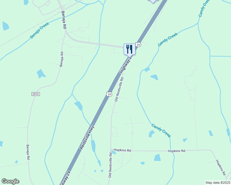 map of restaurants, bars, coffee shops, grocery stores, and more near 8147 Old Reidsville Road in Reidsville