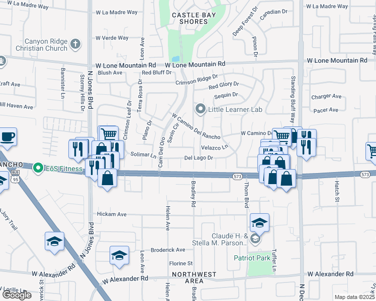 map of restaurants, bars, coffee shops, grocery stores, and more near 5409 Ravana Avenue in Las Vegas
