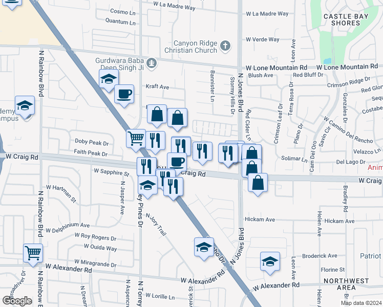 map of restaurants, bars, coffee shops, grocery stores, and more near 6221 Joaquin Hills Court in Las Vegas