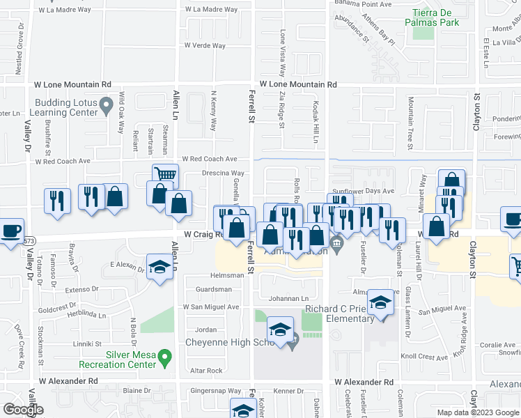 map of restaurants, bars, coffee shops, grocery stores, and more near 4433 Socrates Street in North Las Vegas