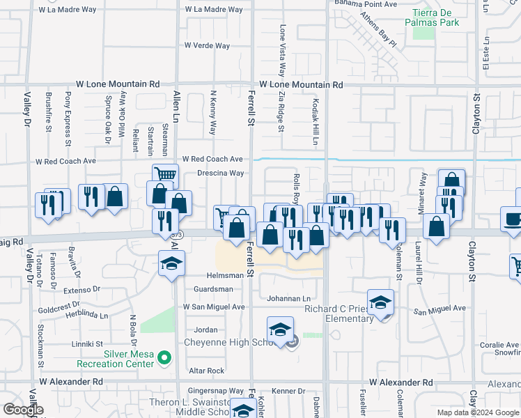 map of restaurants, bars, coffee shops, grocery stores, and more near 4420 Socrates Street in North Las Vegas