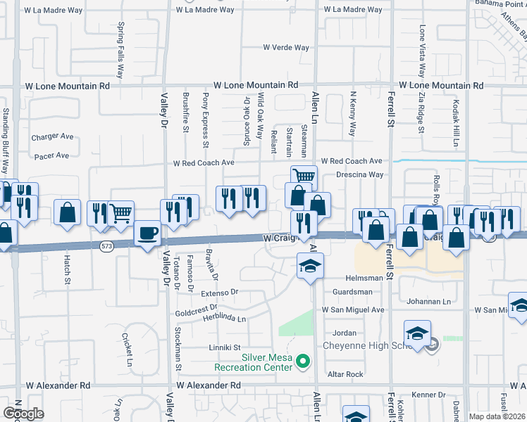 map of restaurants, bars, coffee shops, grocery stores, and more near 3960 West Craig Road in North Las Vegas