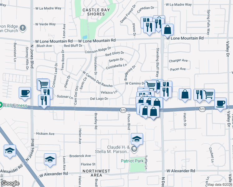 map of restaurants, bars, coffee shops, grocery stores, and more near 4424 La Lima Court in Las Vegas