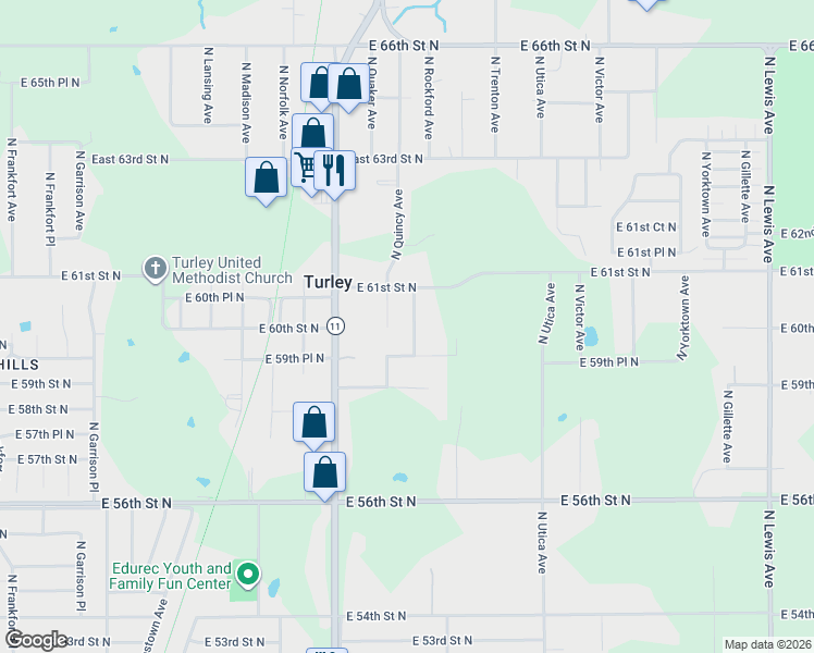map of restaurants, bars, coffee shops, grocery stores, and more near 5944 North Rockford Avenue in Tulsa