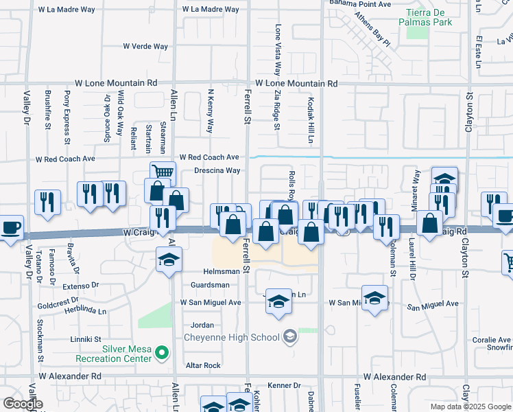 map of restaurants, bars, coffee shops, grocery stores, and more near 4420 Socrates Street in North Las Vegas