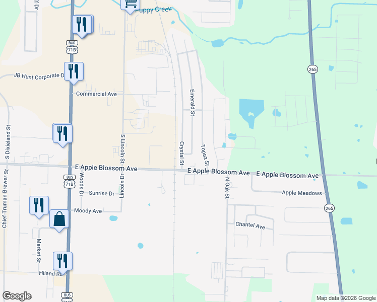 map of restaurants, bars, coffee shops, grocery stores, and more near 518 East Apple Blossom Avenue in Springdale