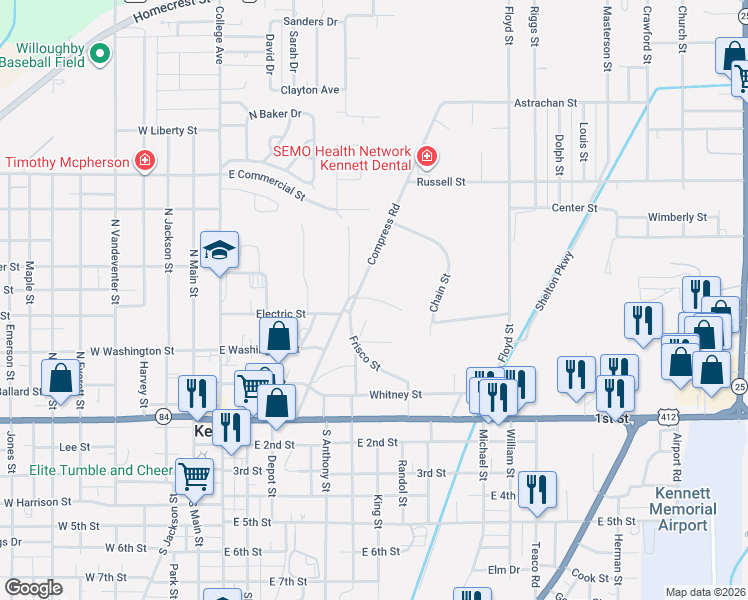 map of restaurants, bars, coffee shops, grocery stores, and more near in Kennett