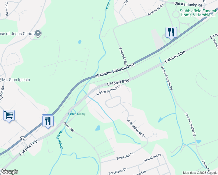 map of restaurants, bars, coffee shops, grocery stores, and more near 4938 Barton Springs Drive in Morristown