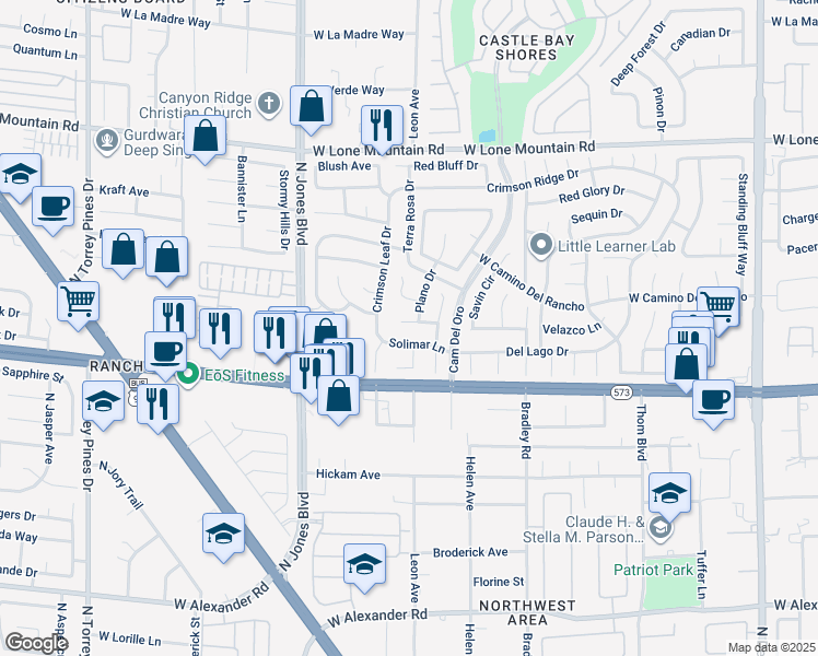 map of restaurants, bars, coffee shops, grocery stores, and more near 5713 La Coma Way in Las Vegas