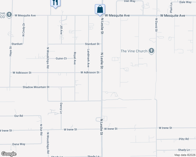 map of restaurants, bars, coffee shops, grocery stores, and more near 1450 North Leslie Street in Pahrump