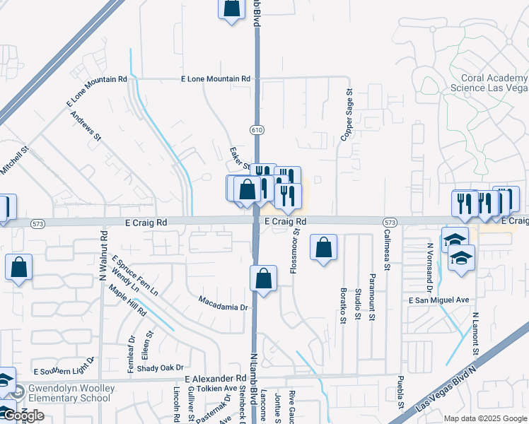 map of restaurants, bars, coffee shops, grocery stores, and more near in Sunrise Manor